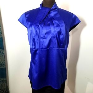 Antonio Melani Brilliant Royal Blue Satin Career Business Blouse size Large